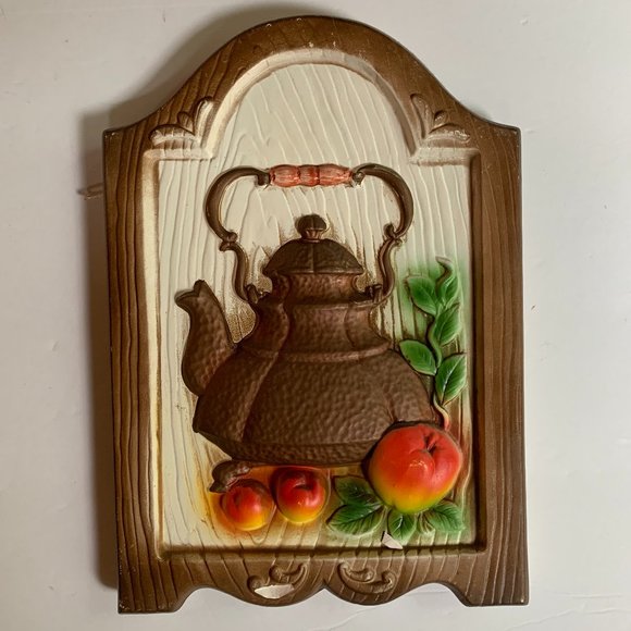 4 VTG Chalkware Fruit Coffee Grinder Japan Kitchen Plaques Retro Cottage - Picture 11 of 14